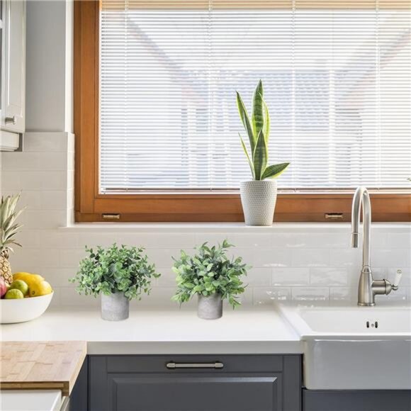 Set of 2 Faux Mini Potted Plants Artificial Eucalyptus Boxwood Plants - Picture 5 of 8